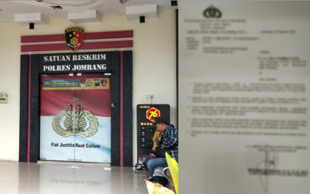 Ruangan Satreskrim Polres Jombang (kiri) dan bukti laporan polisi dugaan pelecehan seksual yang diduga dilakukan oknum kades di Jombang. FOTO MITRAMEDIA