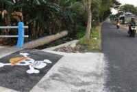Sebuah mural bendera bajak laut dalam anime One Piece digambar warga di jembatan RT. 7 RW. 1, Dusun Kandangan, Desa Kepuhkembang, Kecamatan Peterongan, Kabupaten Jombang. FOTO ANANG