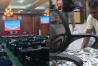MIRIS: Pemkab Jombang tega menaikkan tunjangan DPRD di tengah warganya berebut dispensasi pembayaran PBB P2. Foto saat sidang paripurna (kiri) dan warga Jombang saat membayar PBB P2 di Kantor Bapenda menggunakan uang koin sebagai bentuk protes. DOK MITRAMEDIA