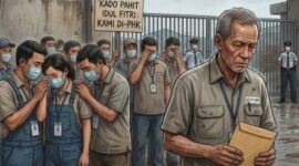 Ilustrasi dibuat oleh Ai, sejumlah buruh di PHK. (ANANG/MITRAMEDIA) 