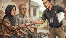Ilustrasi oknum wartawan di Jombang mengaku pengacara dan tipu buruh tani asal Bareng. (AI/MITRAMEDIA) 